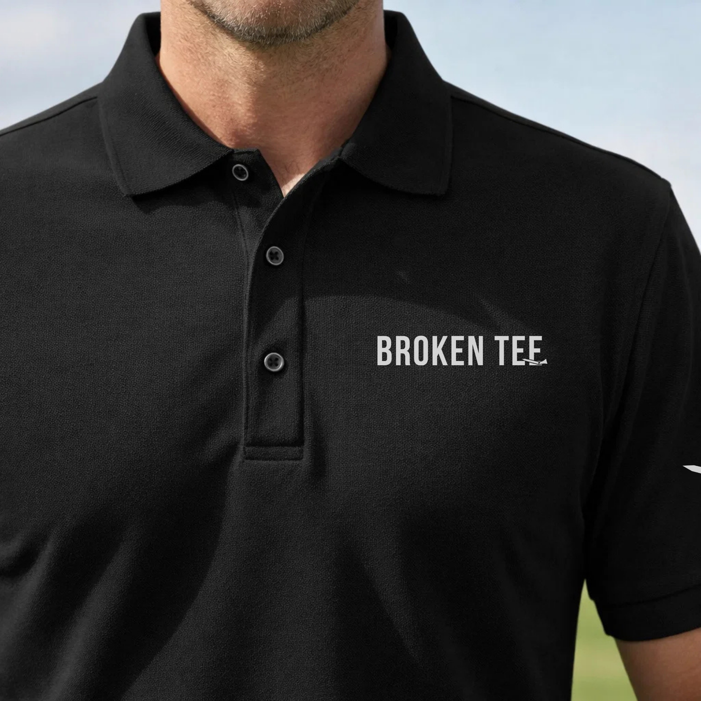 Broken Tee Golf Embroidered Black Unisex pique Polo Shirt